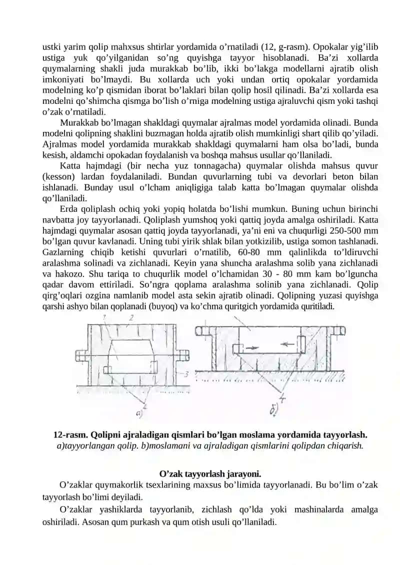 Qolip va o'zaklarni tayyorlash texnologiyasi 2