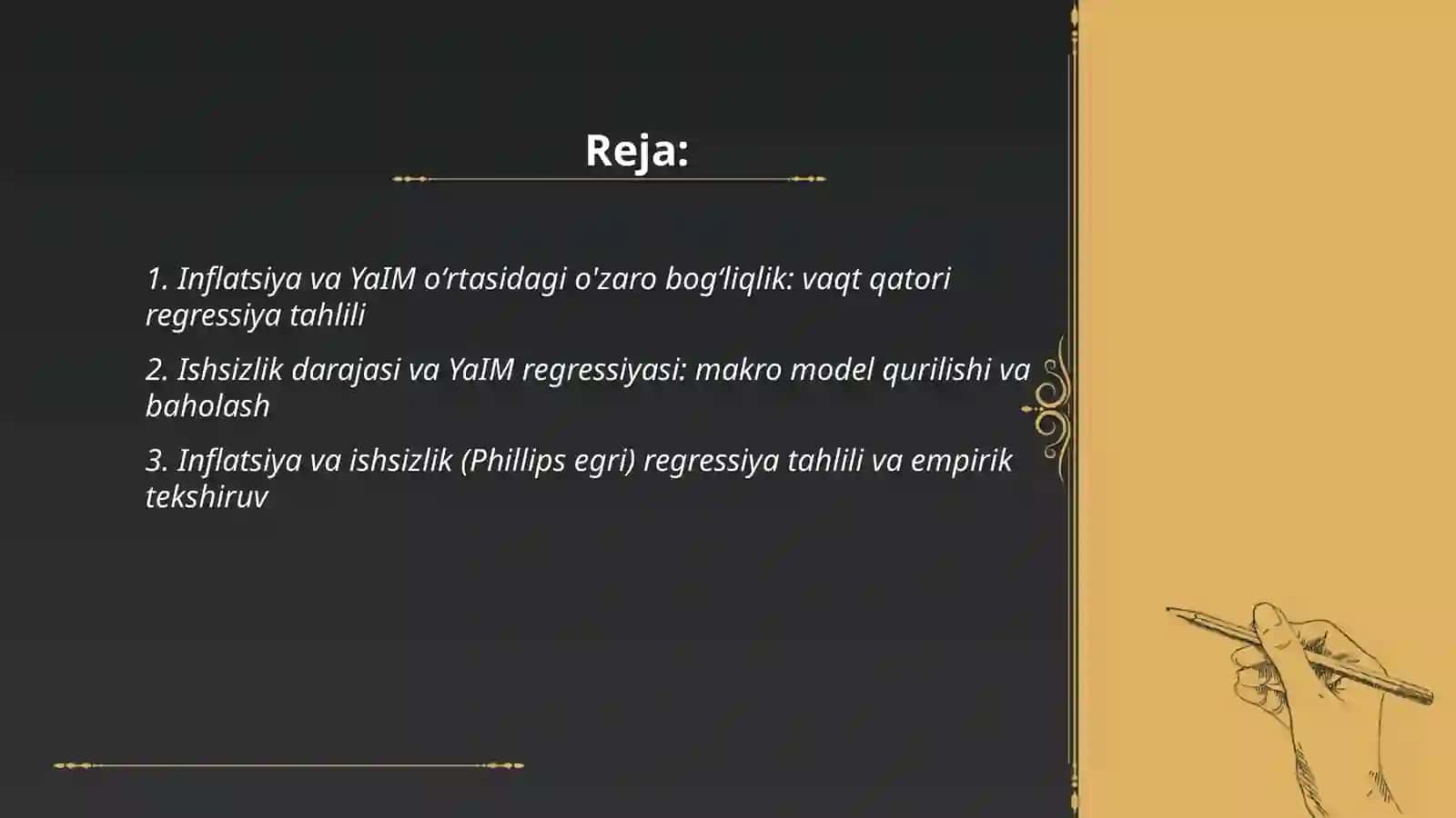 Makroiqtisodiy koʻrsatkichlar (inflatsiya, YaIM, ishsizlik ) boyicha regression tahlili 2