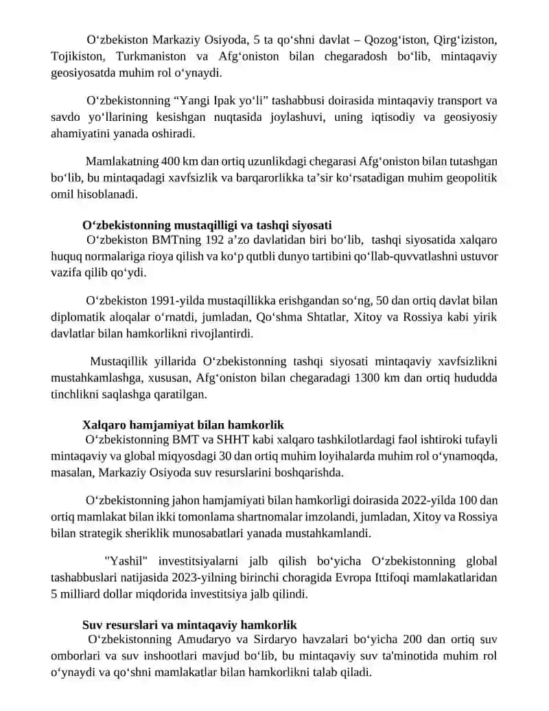 Oʻzbekiston va jahon hamjamiyati 2