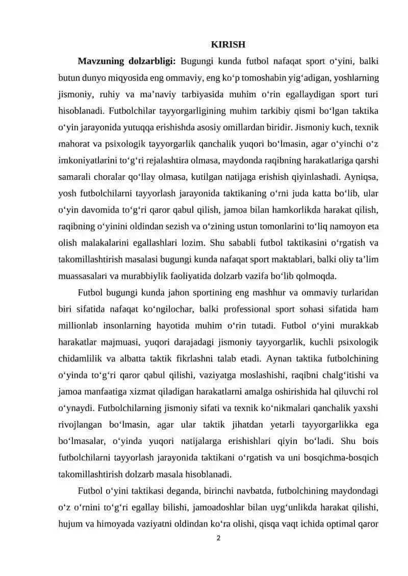 Futbol oʻyin texnikasi va taktikasini tasnifi 2