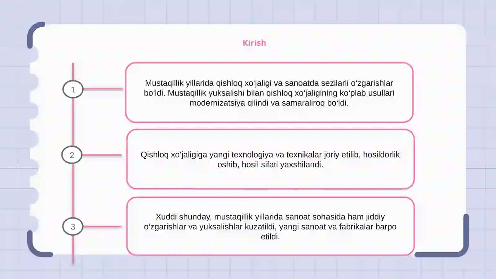 Mustaqillik yillarida qishloq xo’jaligi va sanoat sohasidagi o’zgarishlar 2