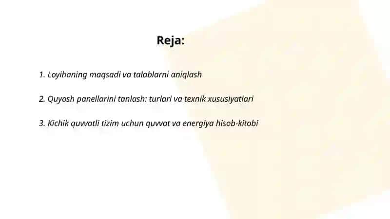 Quyosh paneli yordamida kichik quvvatli elektr taʼminot manbai yaratish 2