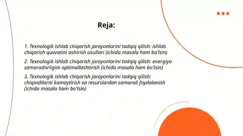 Texnologik ishlab chiqarish jarayonlarini tadqiq qilish 2