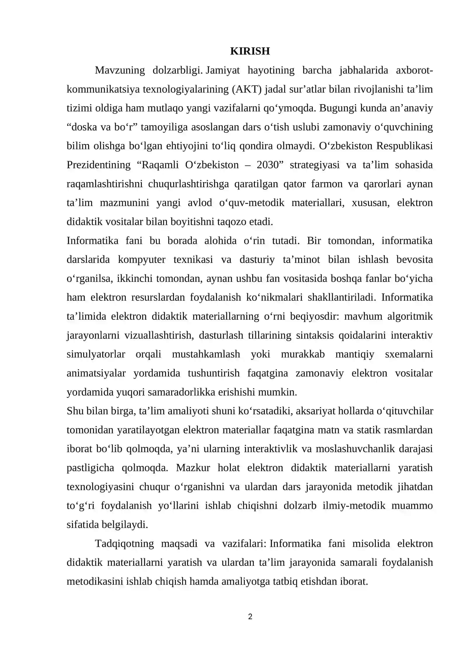 Informatika fanida elektron didaktik materiallar yaratish va ulardan foydalanish metodikasi. 2
