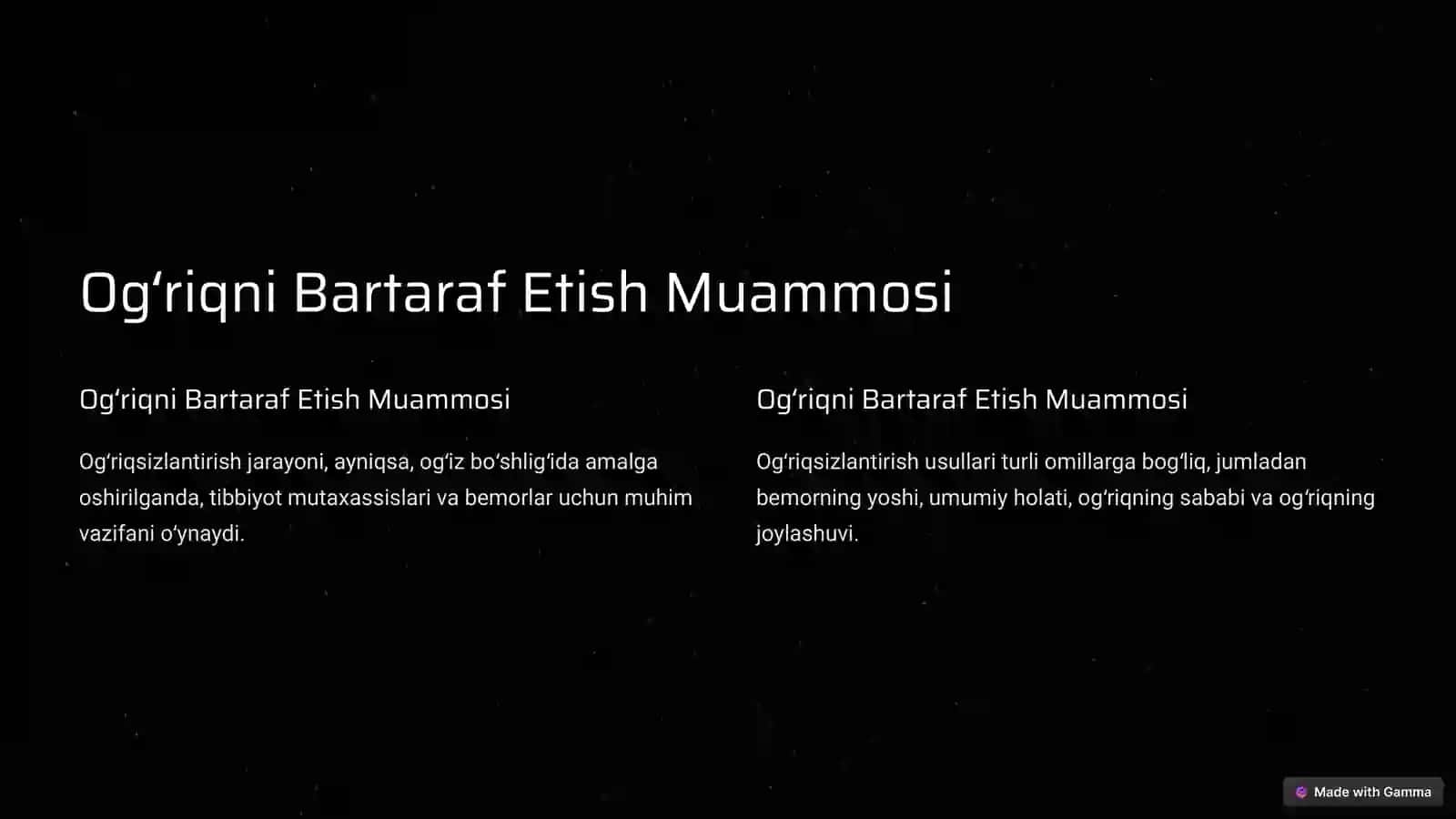 Yuqori va Pastki Jagʻda Markaziy Ogʻriqsizlantirish Usullari 2