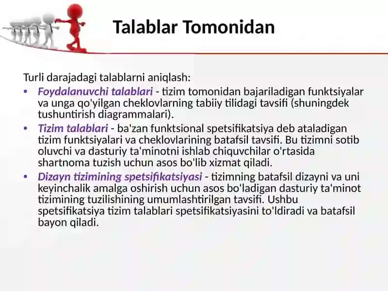 Dasturiy ta'minotni ishlab chiqish texnologiyasi va jarayoni (L-8) 2