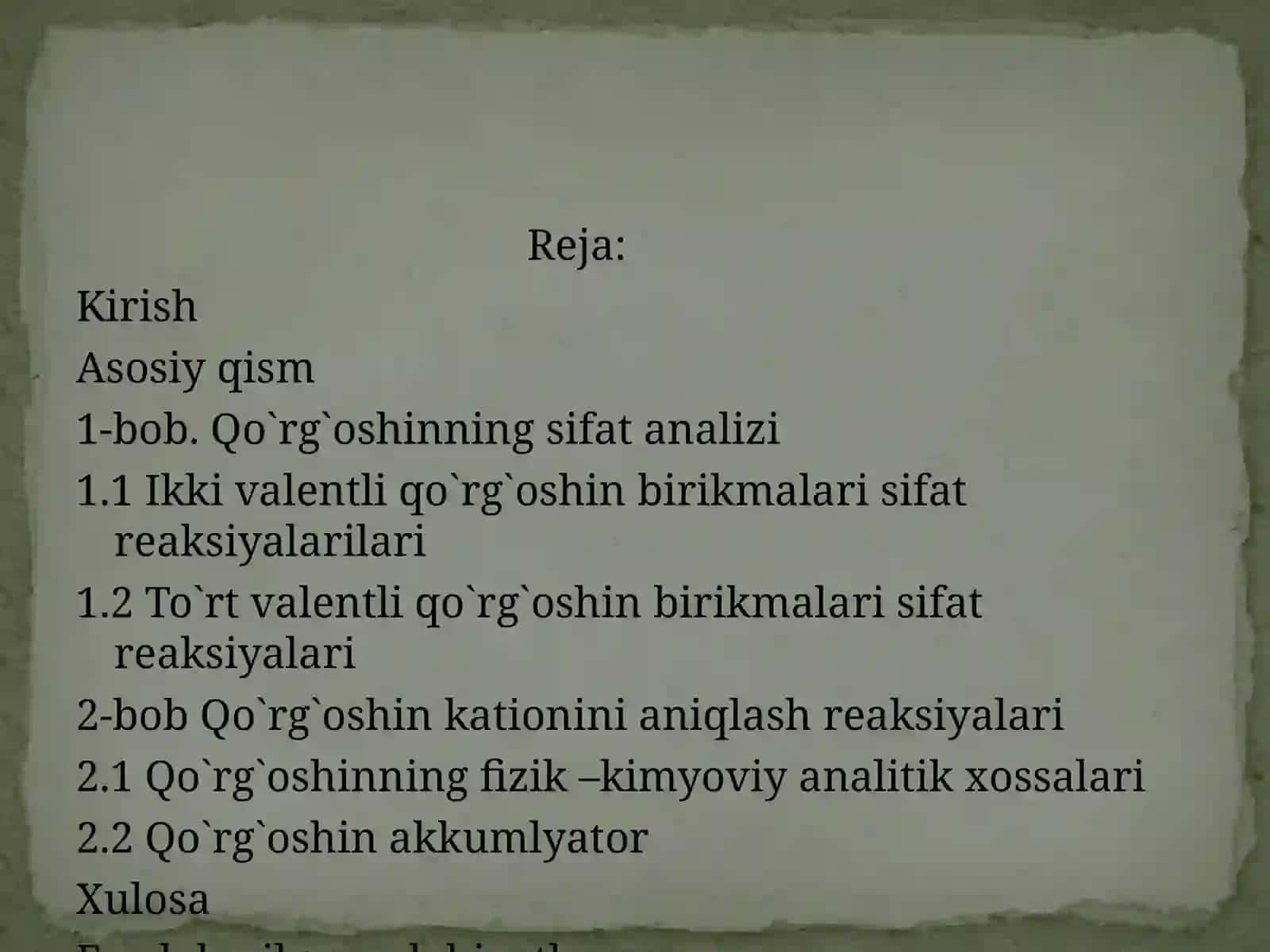 Qo'rg'oshinning analitik kimyosi 2