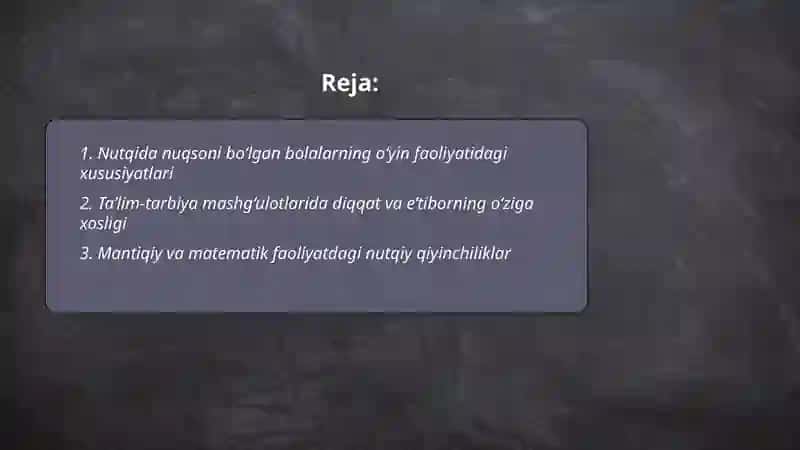 Maktabgacha ta'lim yoshidagi nutqida nuqsoni bo'lgan bolalarning faoliyat xususiyatlari 2