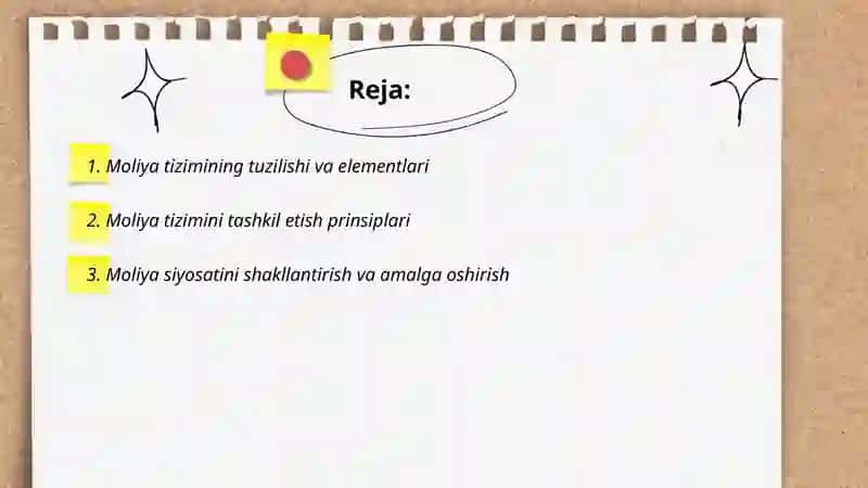 Moliya tizimini tashkil etish 2