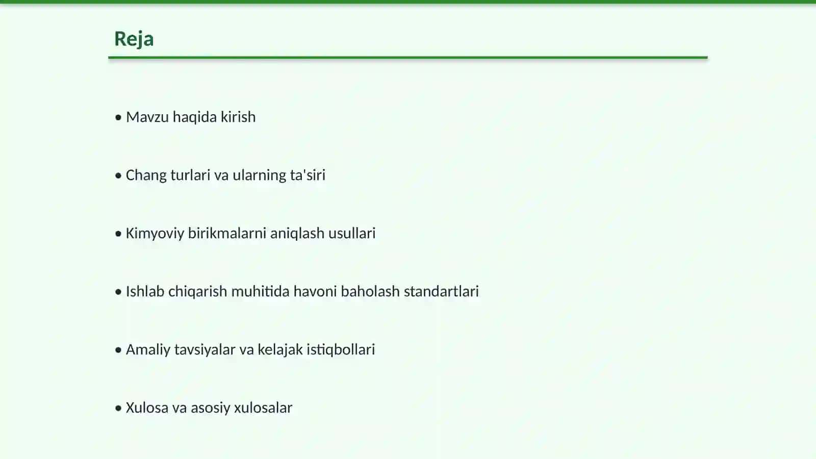 Ishlab chiqarish muhiti havosida chang va kimyoviy birikmalarni aniqlash 2