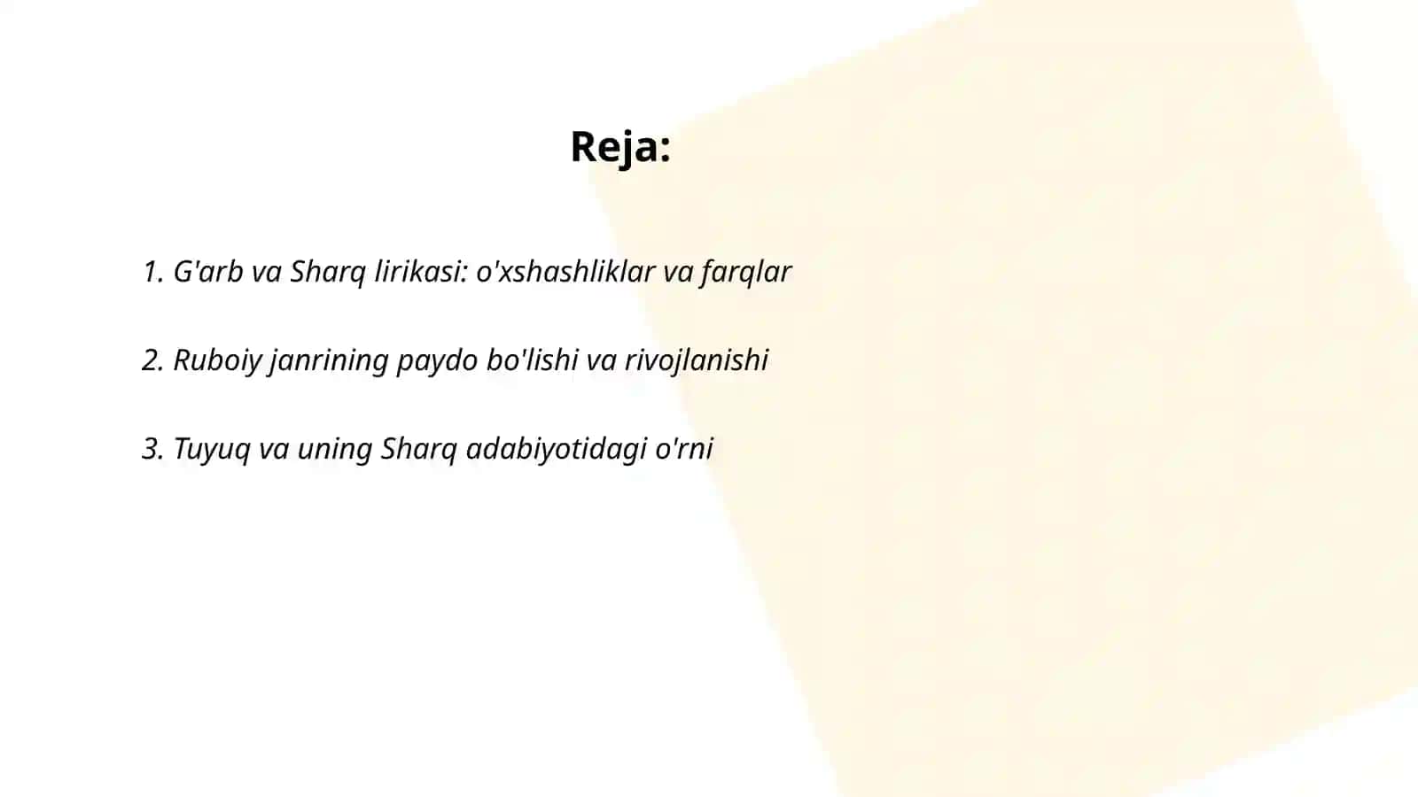 G'arb va Sharq lirikasi: o'xshashliklar va farqlar 2