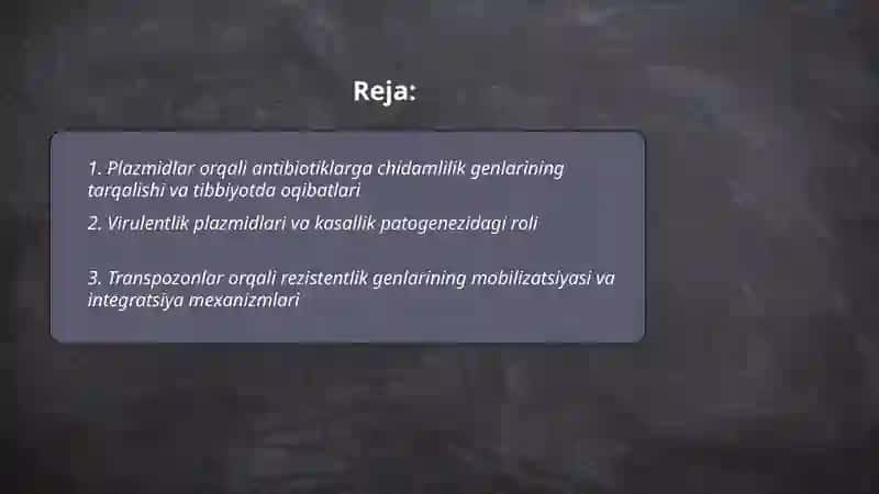 Bakteriyal irsiyatning xromasomadan tashqari omillari(plazmidlar, transpozonlar,Is-faktorlar, mo’tadil faglar) tibbiyotda ahamiyati 2
