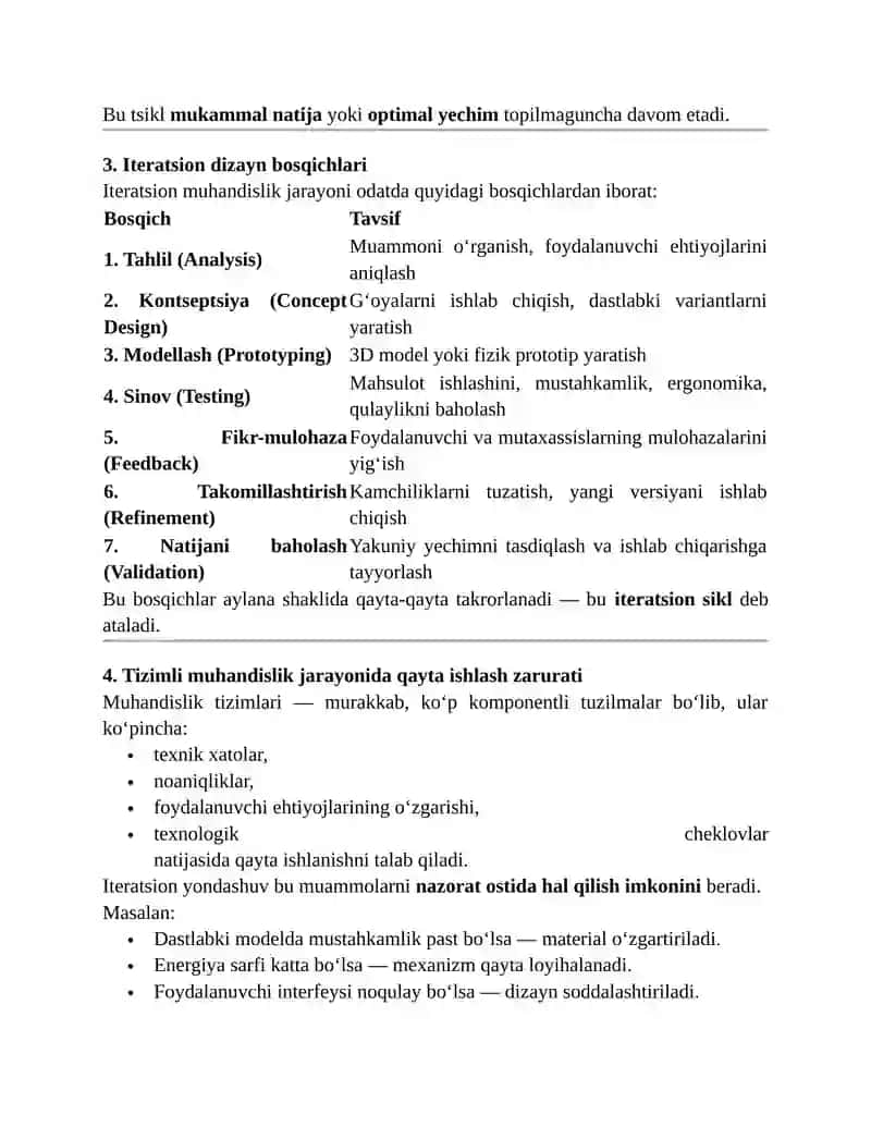 MUHANDISLIK ASOSIDA TAKRORIY YECHIMLAR ISHLAB CHIQISH VA TAKOMILLASHTIRISH JARAYONI 2