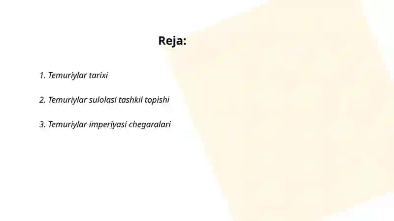 Temuriy hukmdorlar ro'yxatini tuzish 2