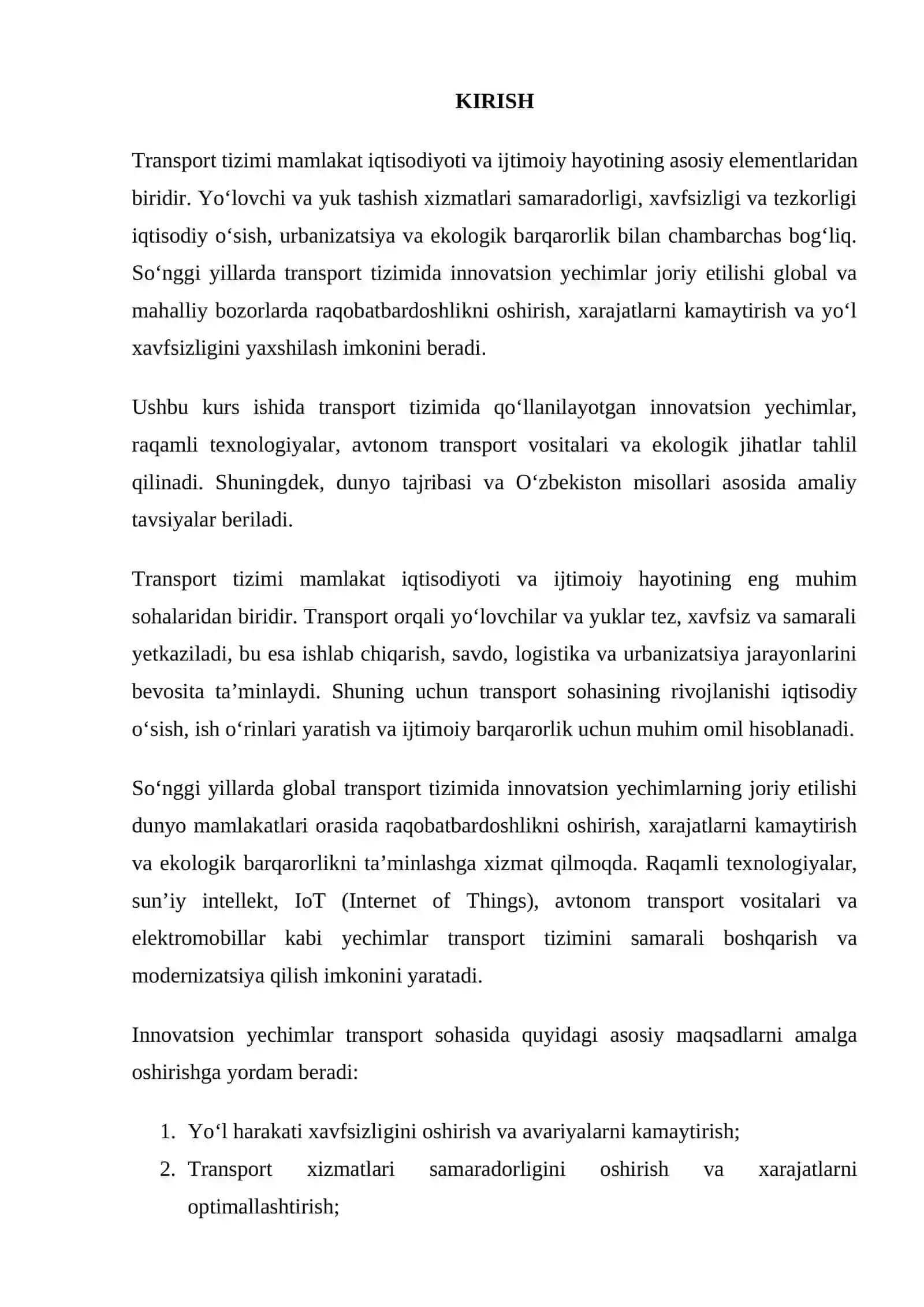TRANSPORT TIZIMIDA INNOVATSION YECHIMLARNI QO‘LLASH IMKONIYATLARI 2
