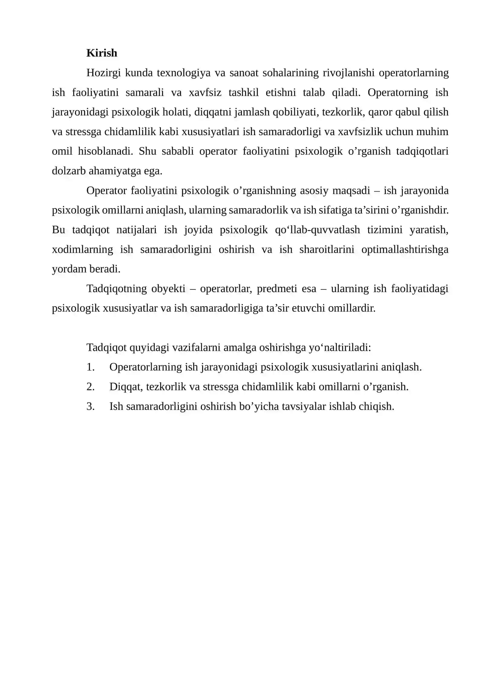 Operator faoliyatini psixologik o’rganish metodi 2