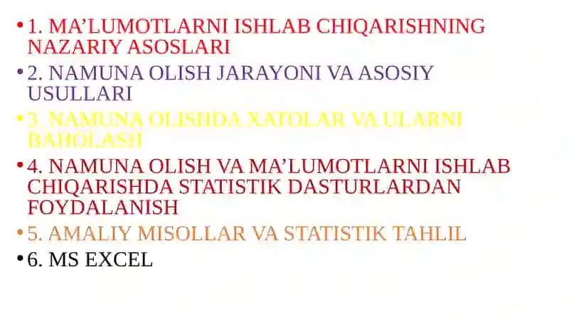 MA’LUMOTLARNI ISHLAB CHIQARISH VA NAMUNA OLISH II 2