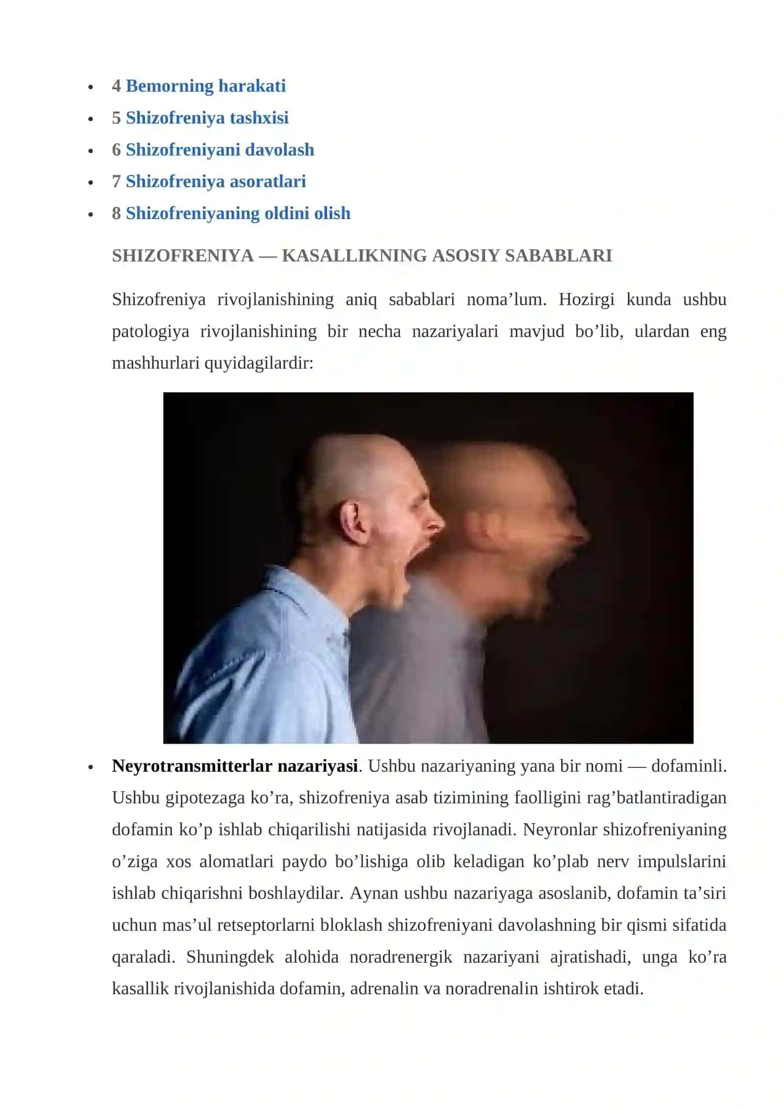Shizofreniya — rivojlanishi sabablari, tasnifi, alomatlari, davolash, tashxislash 2
