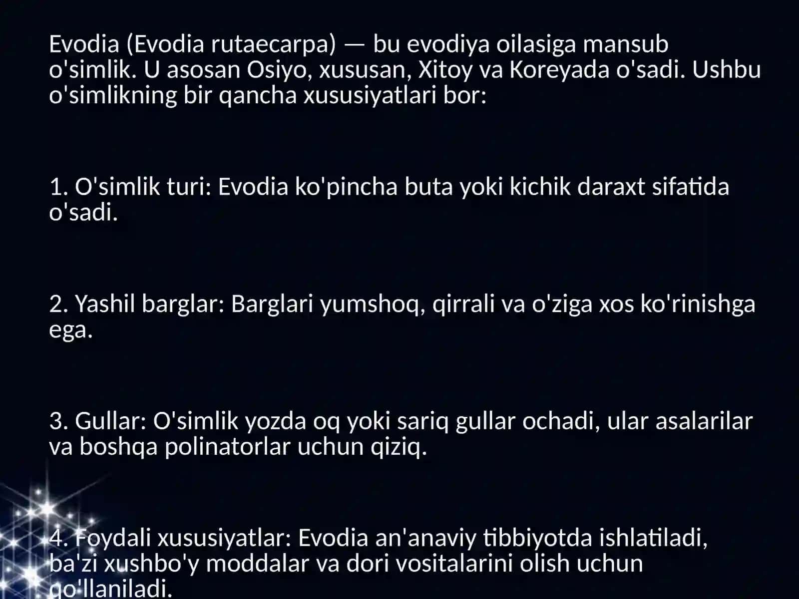 Evodiya o‘simligining dorivorligi va xususiyatlari 2