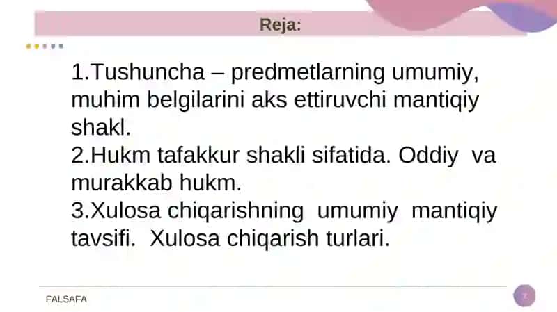 Tafakkur shakllari: Tushuncha, hukm, xulosa. 2