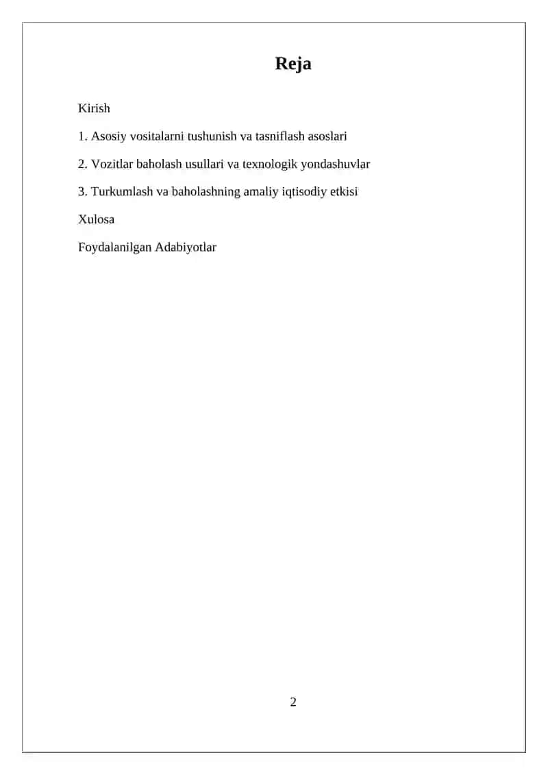 Asosiy Vositalarni Turkumlash va Baholash 2