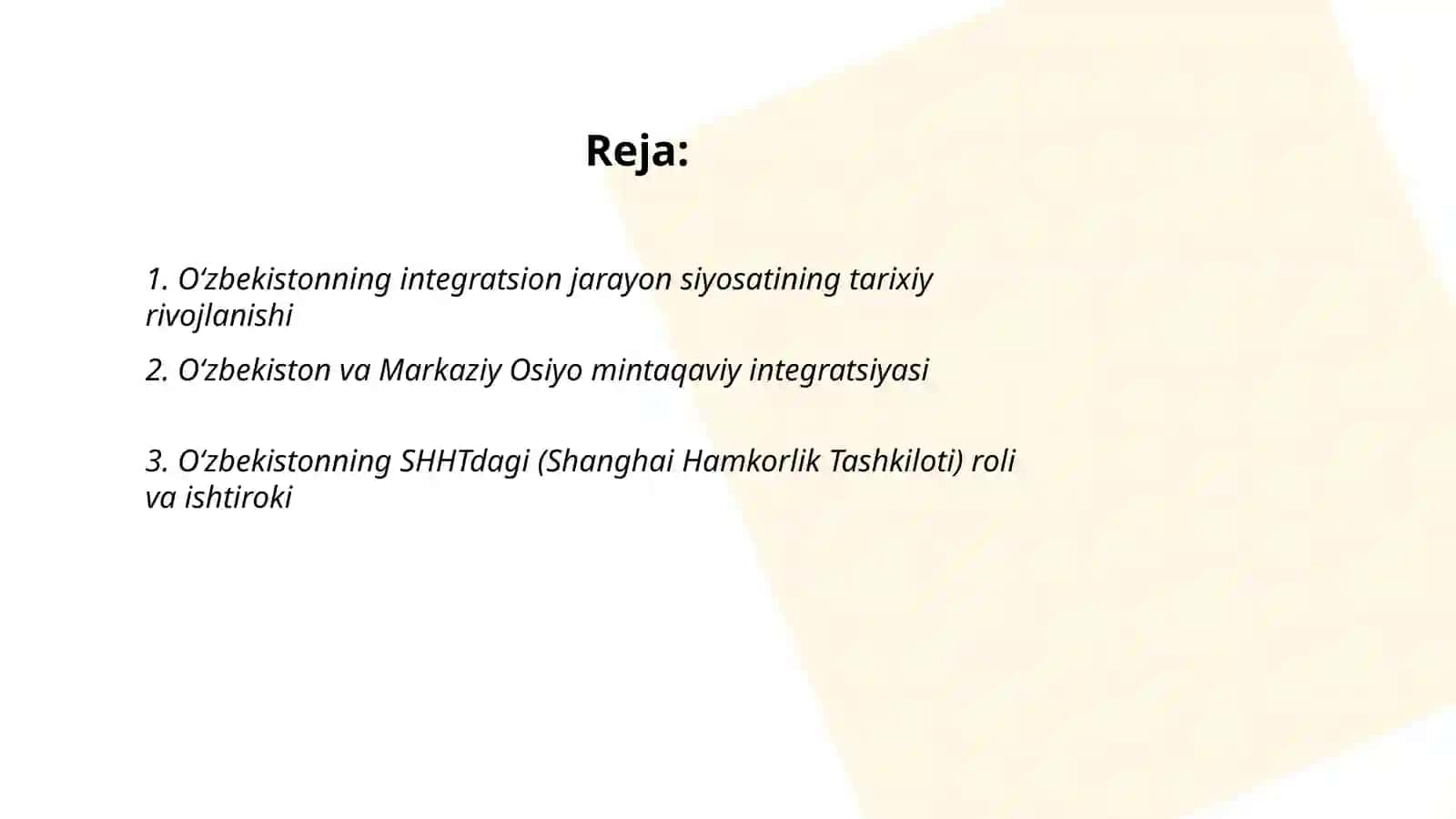 Oʻzbekistonning integratsion jarayonlardagi ishtiroki 2