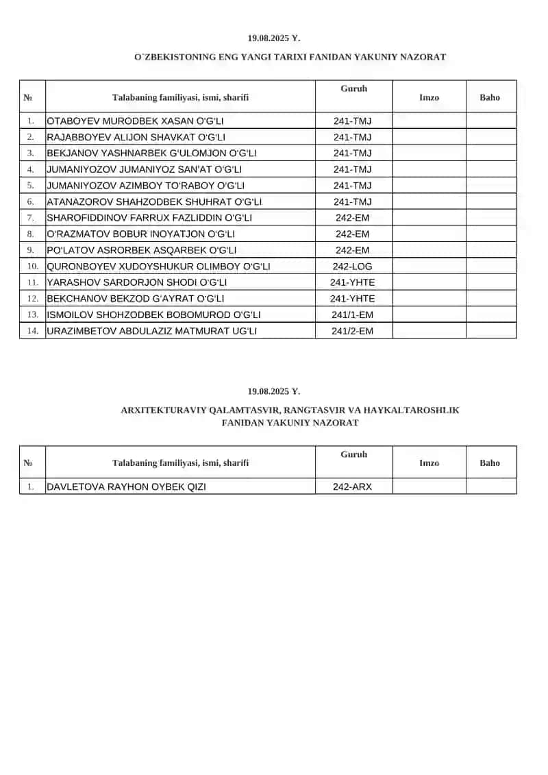 OLIY MATEMATIKA FANIDAN YAKUNIY NAZORAT 2