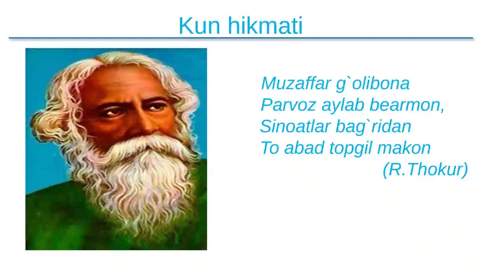 8-sinf Adabiyot fanidan Robindranat Tagor hayoti va ijodi dars taqdimot 2