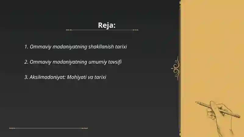 Ommaviy madaniyatning shakllanish tarixi va uning turlari 2