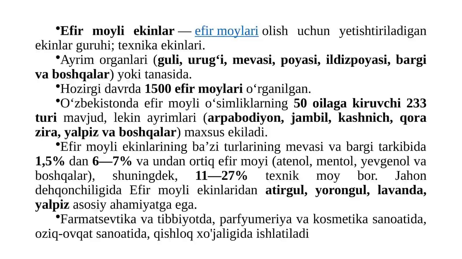 Efirmoyli ekinlarning umumiy tavsifi 2