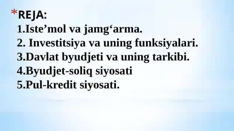 Iste’mol, jamg‘arish va investitsiya funksiyalari 2