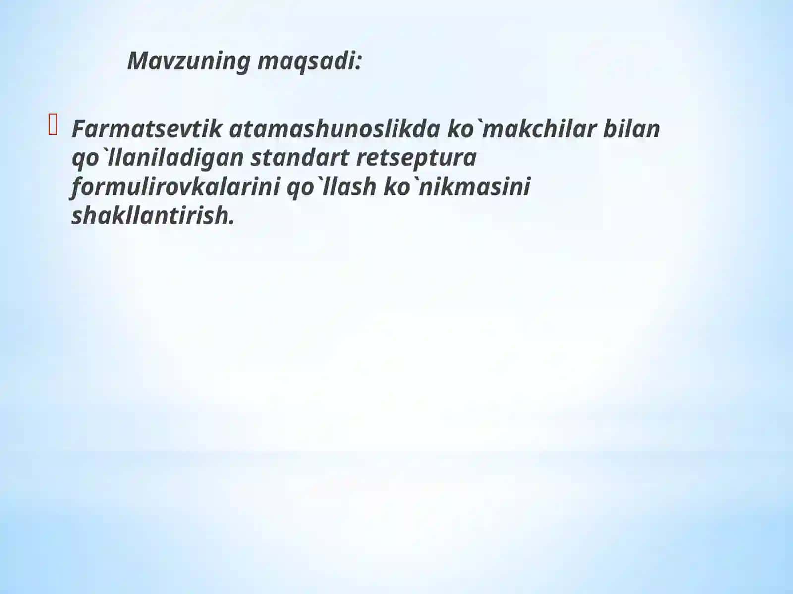 STANDART RETSEPTURA FORMULIROVKALARI KO‘MAKCHILARBILAN 2