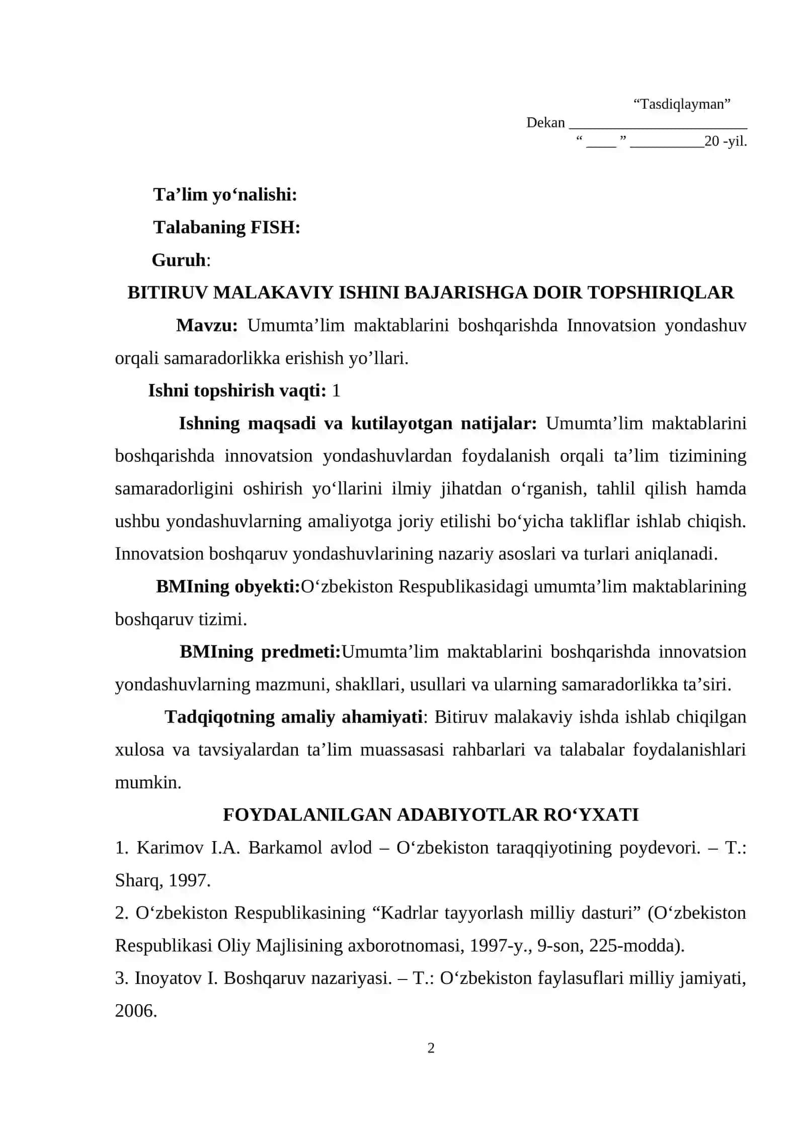 UMUMTA’LIM MAKTABLARINI BOSHQARISHDA INNOVATSION YONDASHUV ORQALI SAMARADORLIKKA ERISHISH YO’LLARI 2