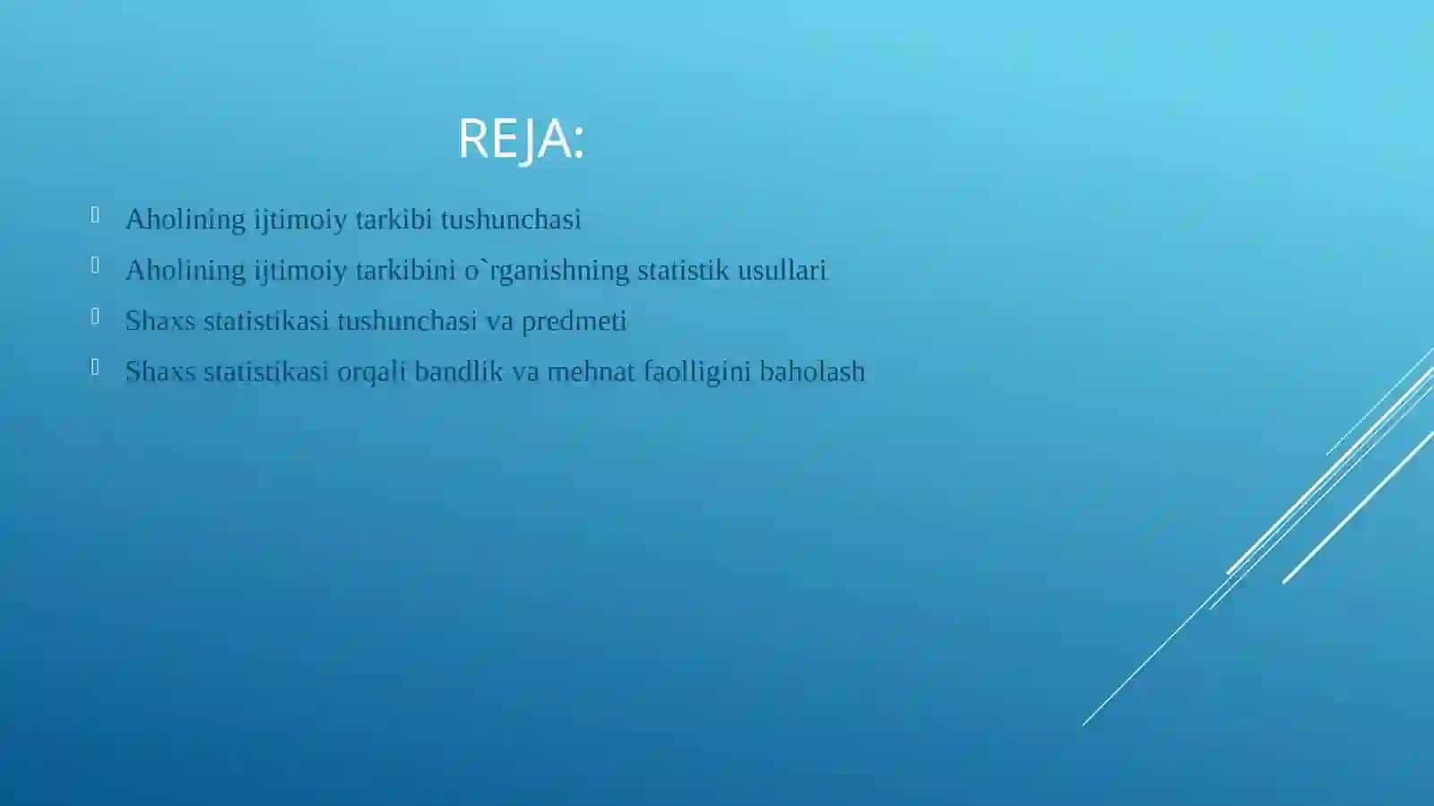 Aholining ijtimoiy tarkibi,shaxs,oila va  mehnat  jamoasi statistikasi 2