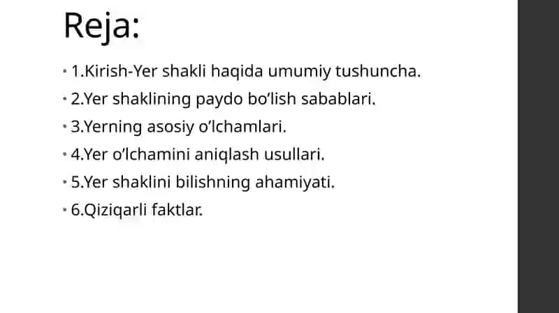 Yer shakli va o'lchamlari 2