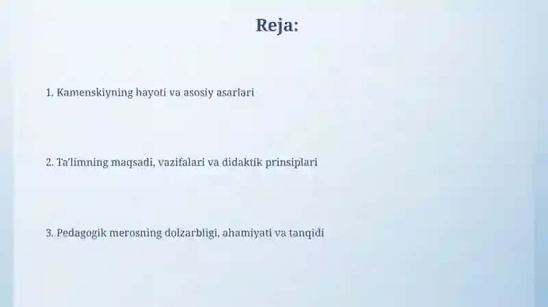 Y. AKamenskiyning pedagogik nazariyasi 2