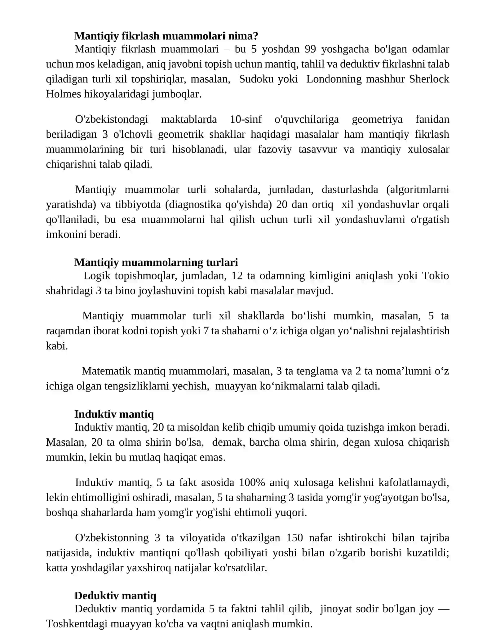 Mantiqiy fikrlashga oid masalalar ustida ishlash 2