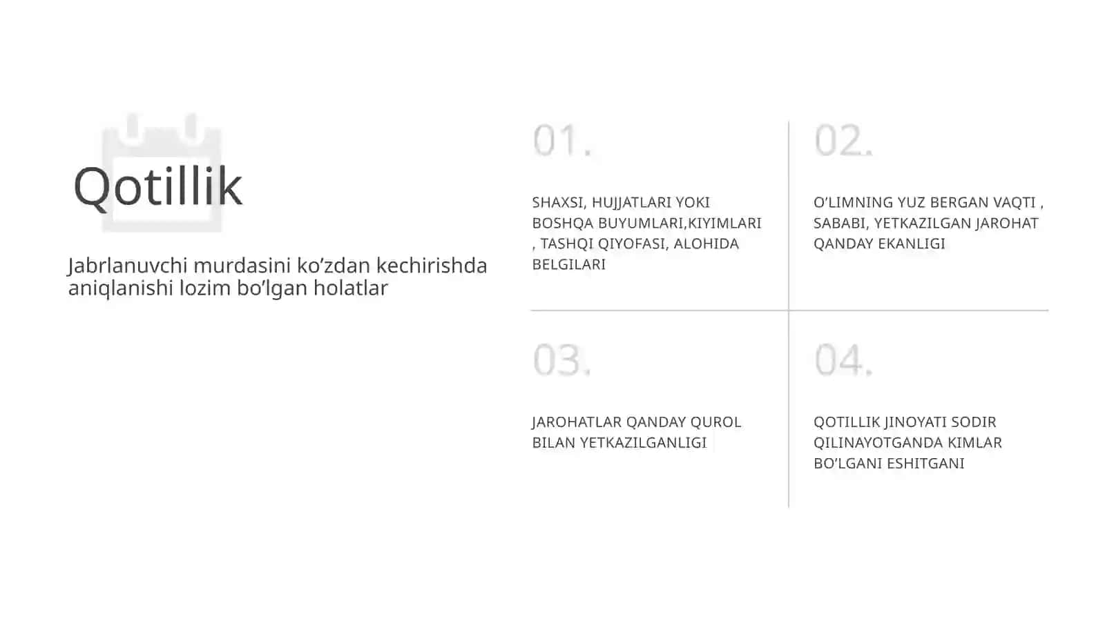 Kriminalistika. qotillik jinoyatini tergov qilish 2