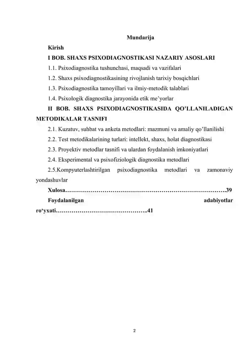 Shaxs psixodiagnostikasida qo’llaniladigan metodikalar tasnifi. 2
