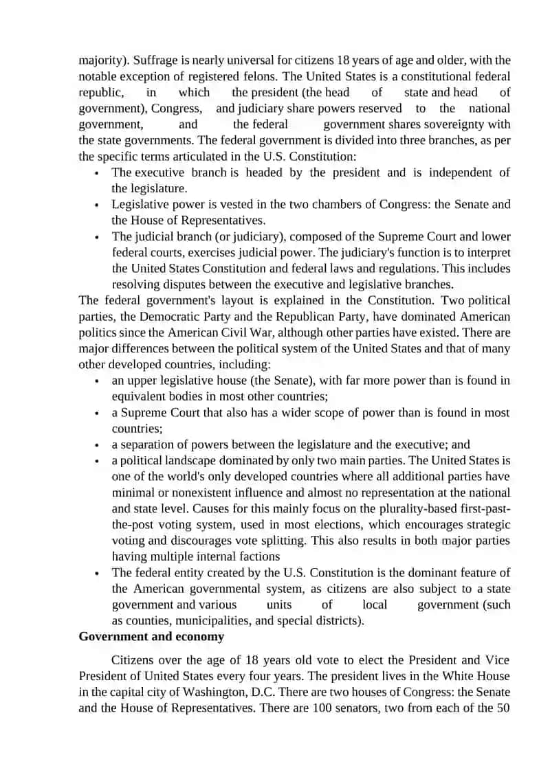 The United States of America. Political System and Government 2