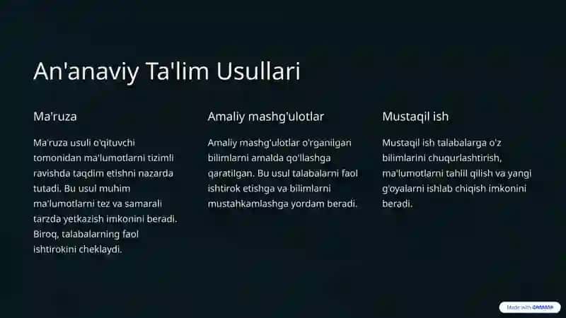 An'anaviy Ta'lim Usullari 2