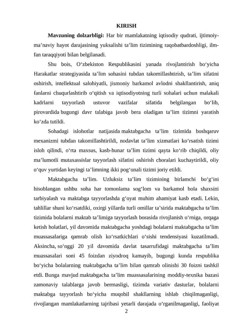 Oʻzbekiston Respublikasida Maktabgacha Ta'lim To'g'risidagi "Nizom" 2
