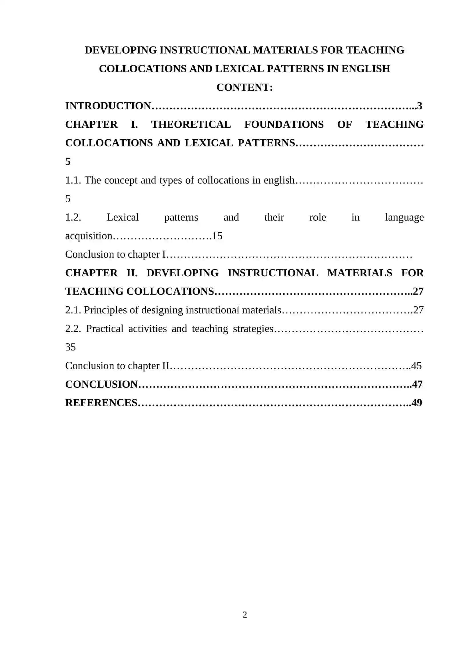 Developing Instructional Materials for Teaching Collocations and Lexical Patterns in English 2