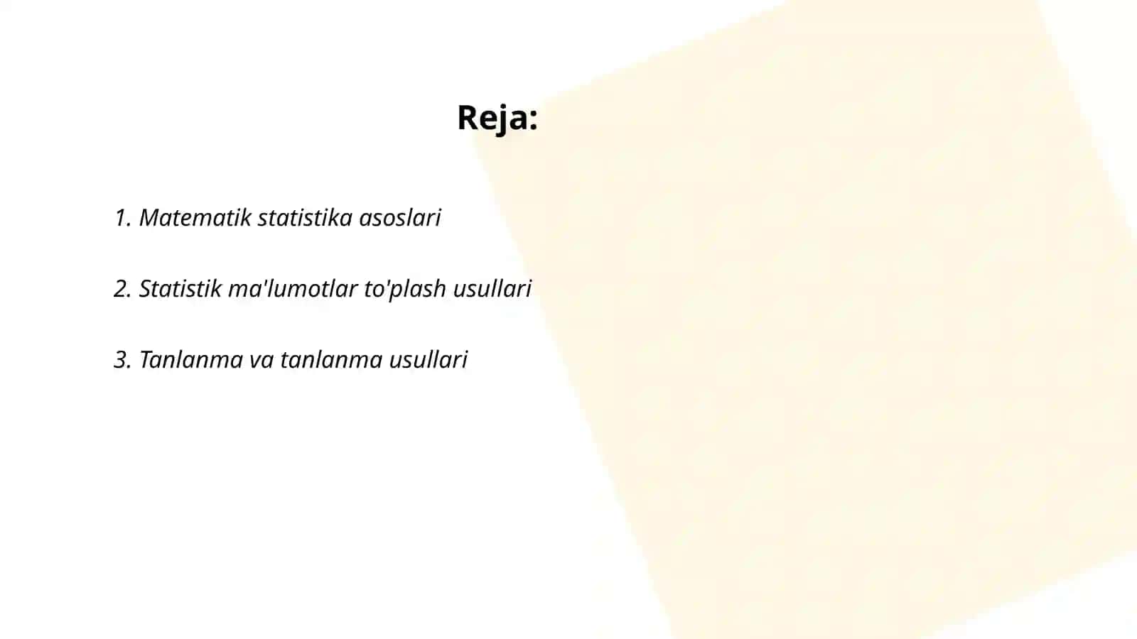 Matematik statistika elementlarini o’qitish metodikasi 2