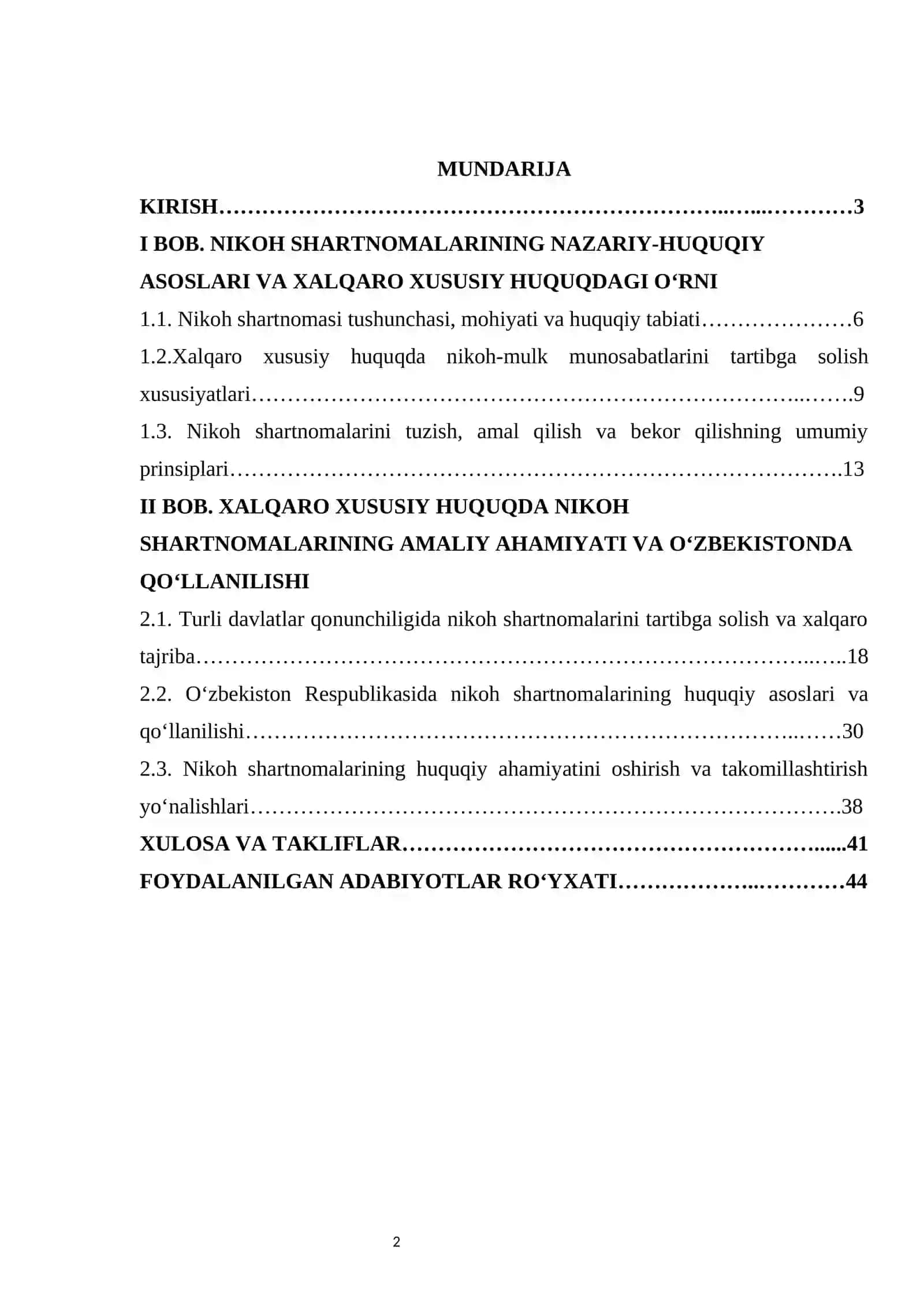 Xalqaro xususiy huquqda nikoh shartnomalarining huquqiy ahamiyati kurs ishi 2