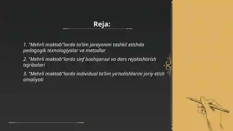 "Mehrli maktab" larda ta'lim jarayonini tashkil etish tajribasi 2