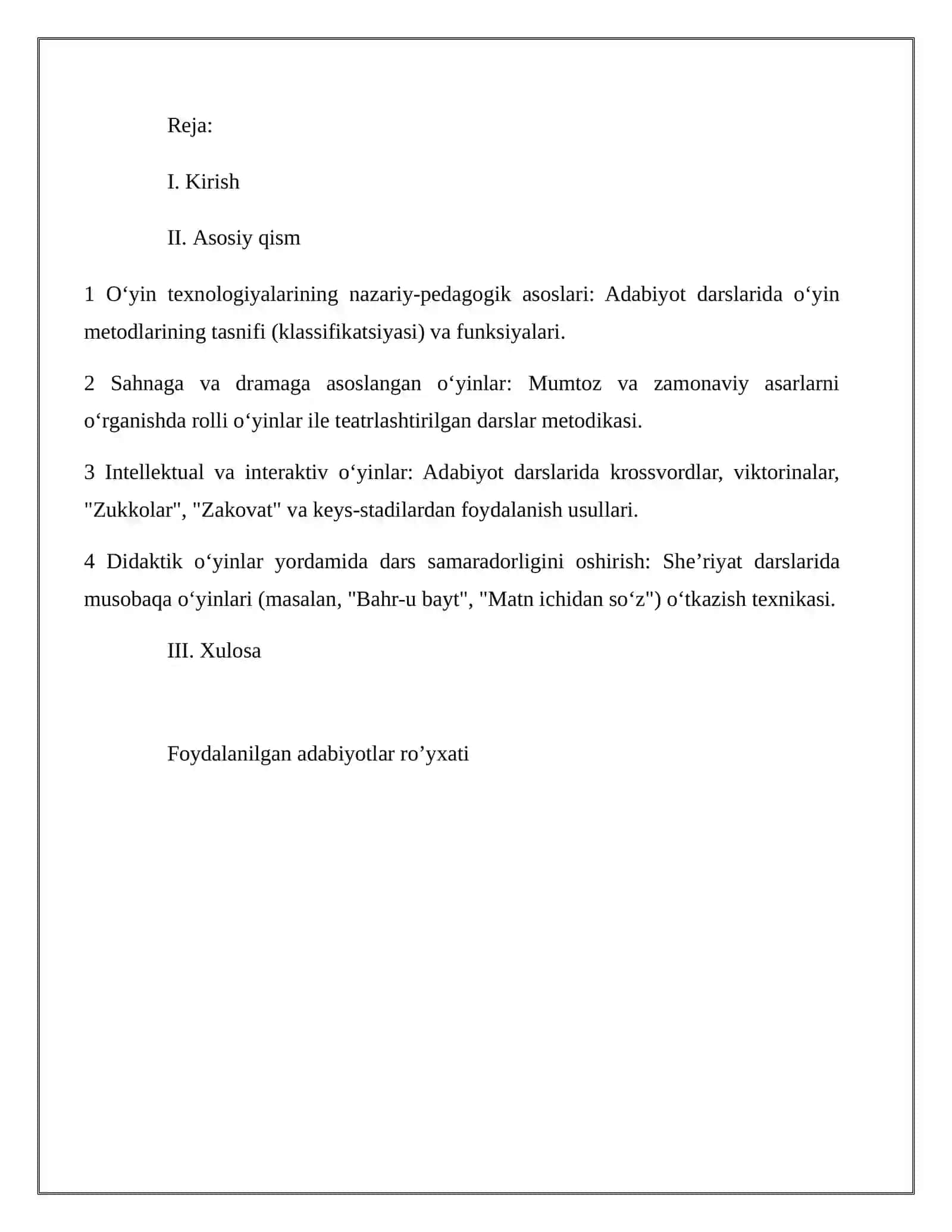 Adabiyot darslarida o‘yin texnologiyalarini qo‘llash metodikasi 2
