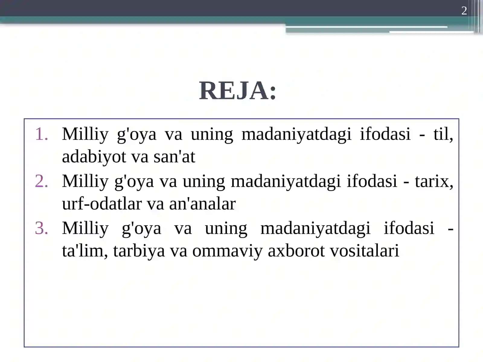 MADANIYAT SOHASIDA MILLIY G'OYA IFODASI 2
