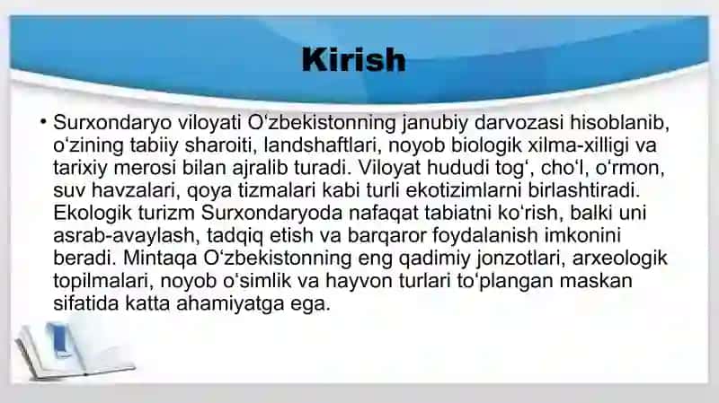 Surxondaryo viloyatining ekologik turizm resurslari 2