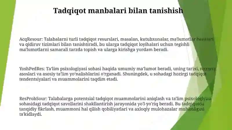 Yosh Va Pedagogik Psixologiya Faning Tadqiqot Sohasi Va Muammolari Doirasidan Manbalar Bilan Tanishish 2